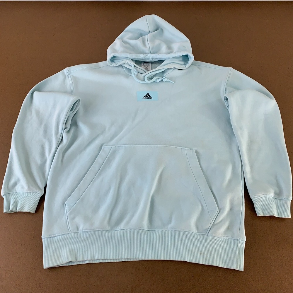 Adidas Men's Size Large Light Blue Fleece Pocketed Pullover Hoodie *Flaw